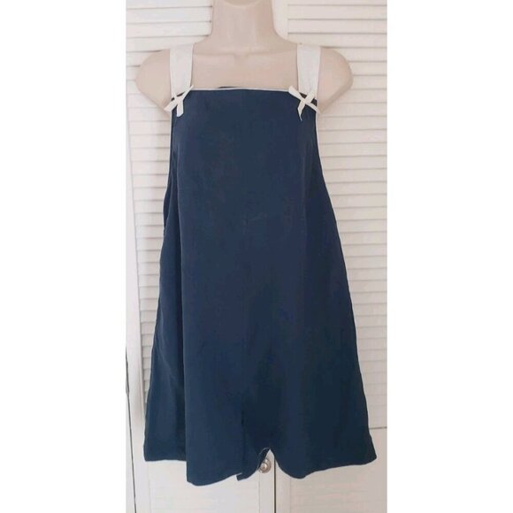NEW FREE PEOPLE RETROSPECT BOW ROMPER DARK BLUE SMALL - Picture 4 of 10